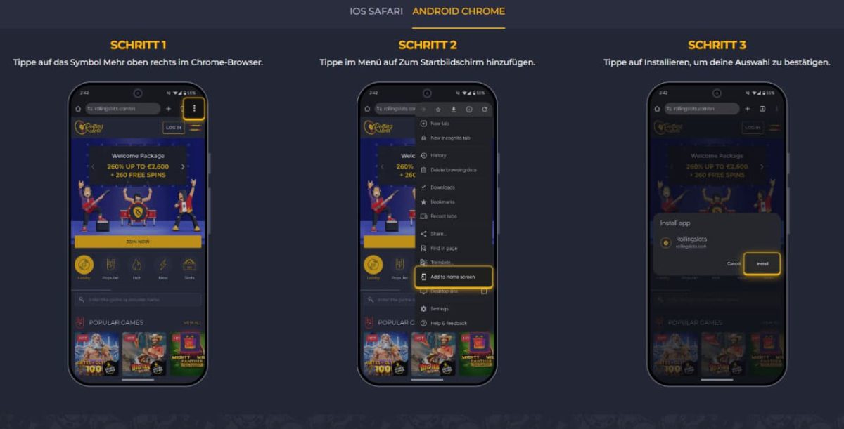 Rolling Slots Casino: Mobile Nutzung ohne App-Download image 1